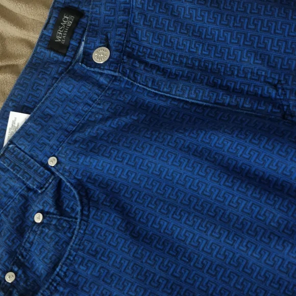 Vintage Gianni Versace Classic Greca Monogram Jeans – Rare Blue All-Over Greek K - Picture 6 of 7